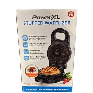Power XL Stuffed Belgian Wafflizer Iron, Non Stick Plates, Black Waffle Maker